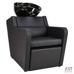 Frizerski umivalnik Perfect (črn umivalnik, črno oblazinjenje, električno premični naslon za noge)