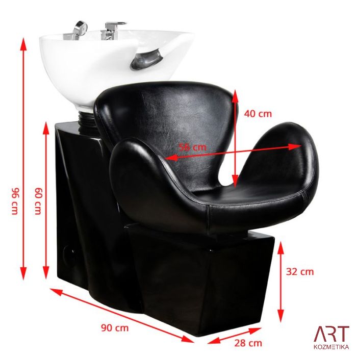 Frizerski umivalnik - AS 0433a - črn | novejše podnožje z belo keramiko