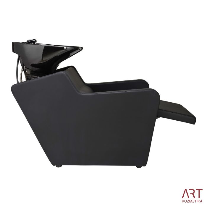 Frizerski umivalnik Perfect (črn umivalnik, črno oblazinjenje, električno premični naslon za noge)