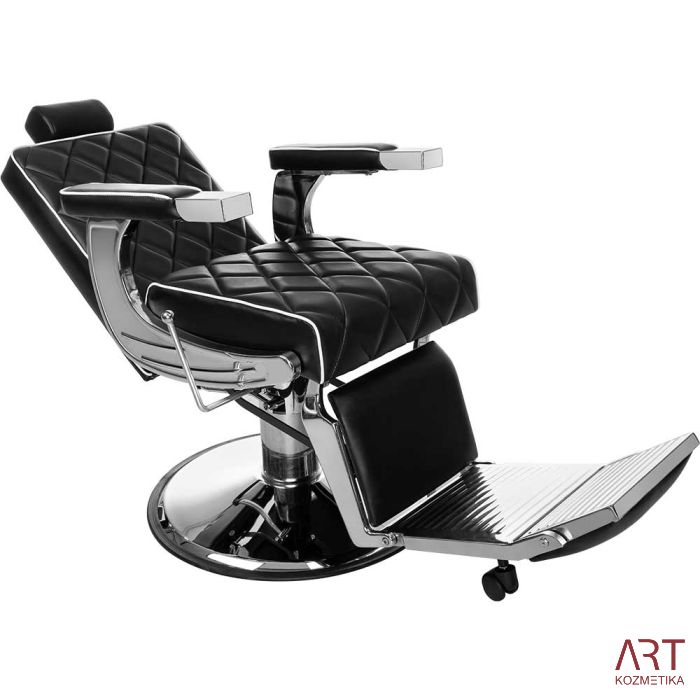 Brivski stol Primus (črno-beli vložki, kromirano podnožje s črnim prekritjem)