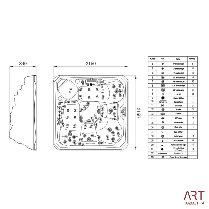 Premium masažni bazen zunanji ART - Azuro