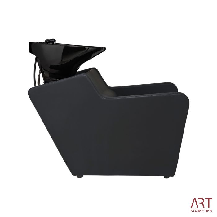 Frizerski umivalnik Perfect (črn umivalnik, črno oblazinjenje, električno premični naslon za noge)
