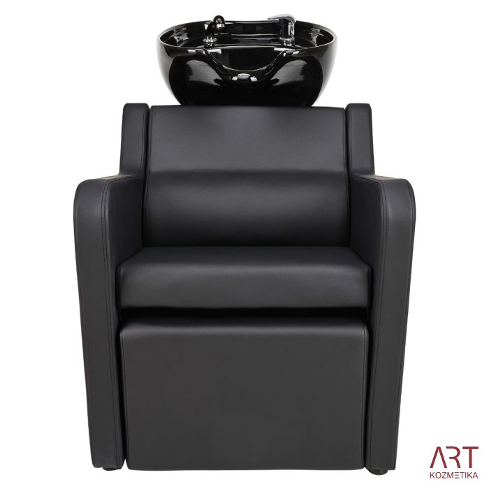 Frizerski umivalnik Perfect (črn umivalnik, črno oblazinjenje, električno premični naslon za noge)