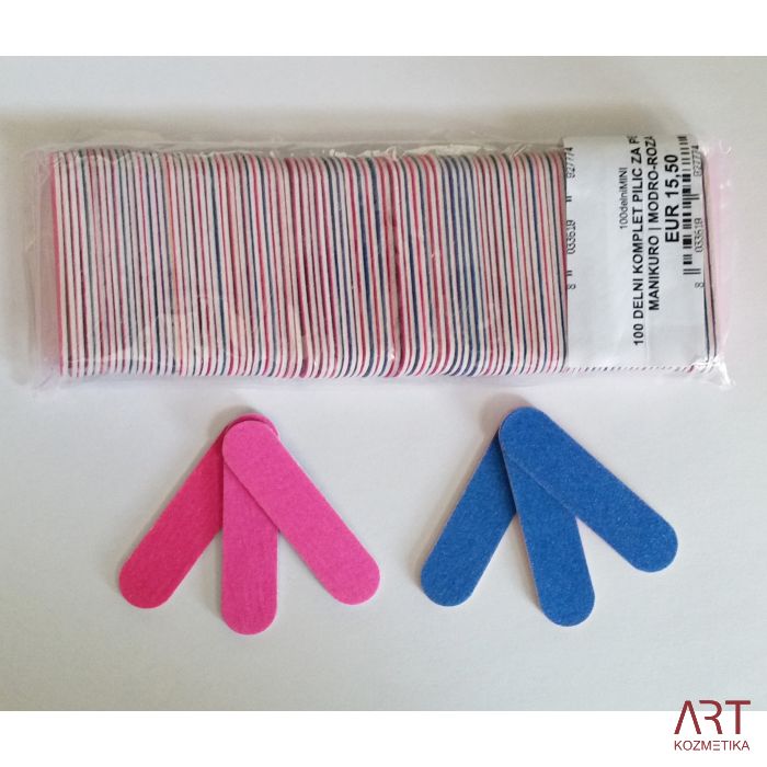 100 delni komplet pilic za pedikuro in manikuro | modro-roza | mini