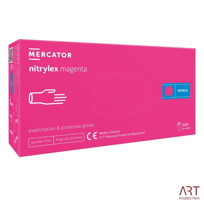 Rokavice nitril, brez pudra, S, magenta, 100/1